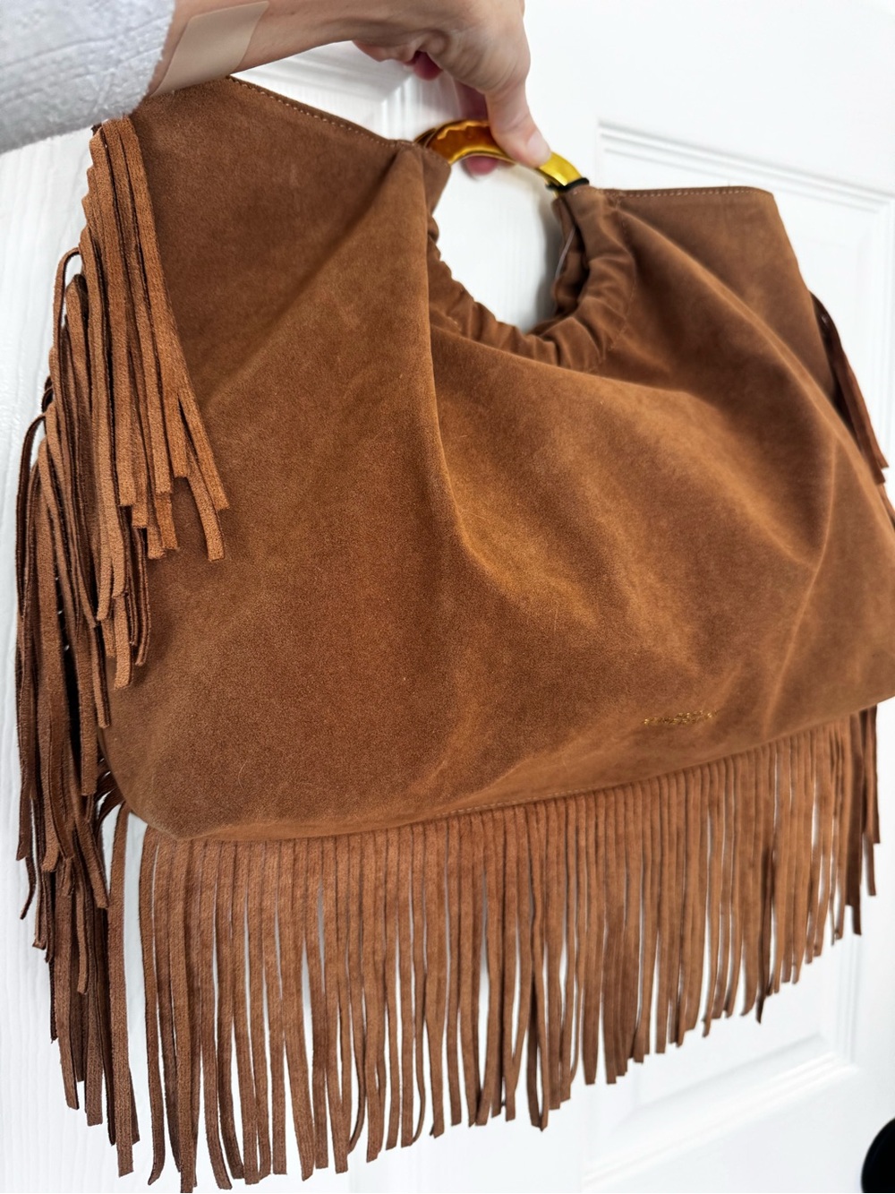 Bcbgeneration fringe faux suede bag western cowgirl gold metal handles hobo - Picture 4 of 9